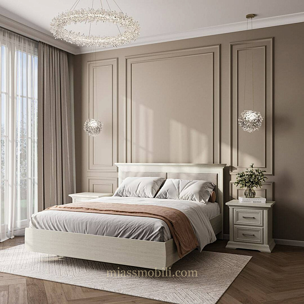 Кровать двойная (1600х2000) Lorenzo дуб сторсанд без н/с с мягким элементом