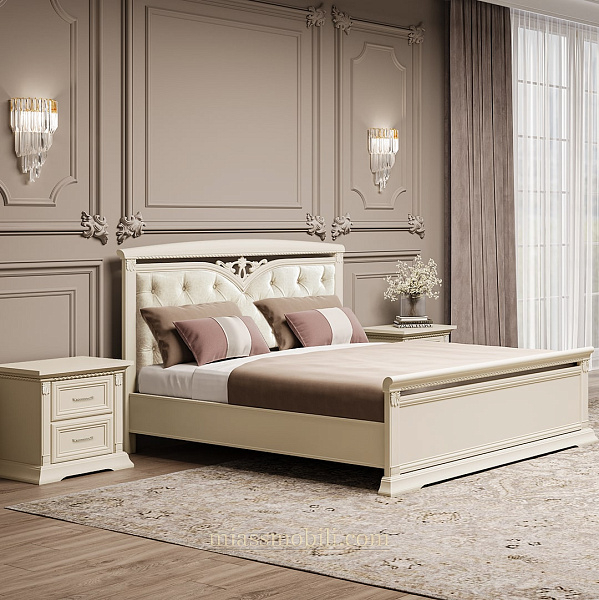 Кровать двойная Lorenzo вуаль с кутанной головной и ножной спинкой